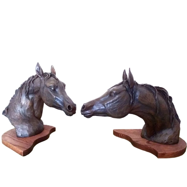 Oriele Bronze Pair Of Horse Heads Sculpture