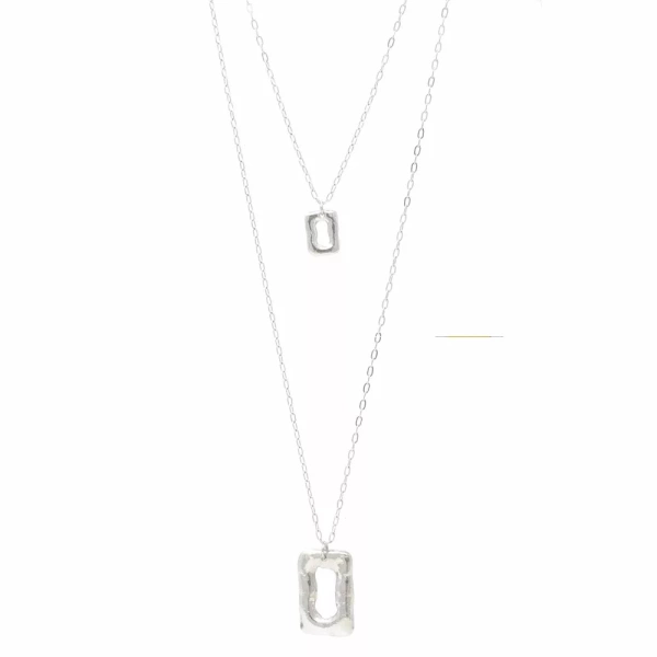 Sobo Pewter Ring Feature Double Chain Pendant Necklace