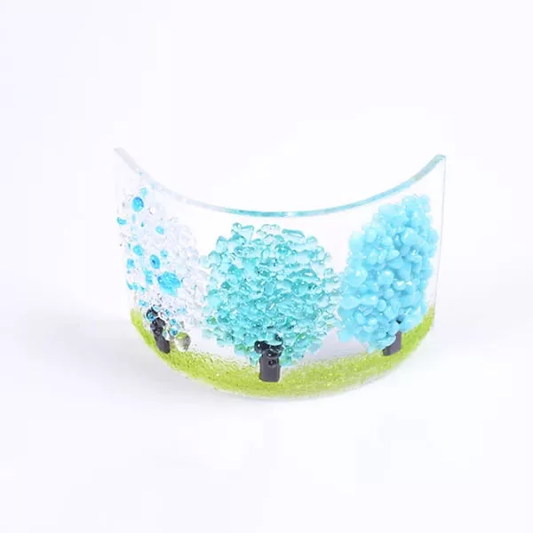 Pam Peters Trees Blue Curve Glass Art
