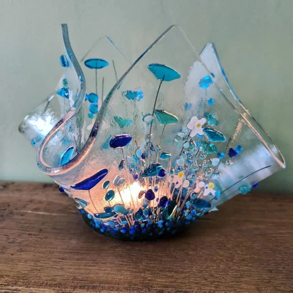 Pam Peters Cornflower Glass Tealight Holder - Small