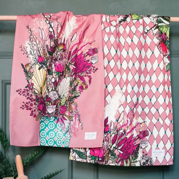 Katie Cardew Pink Blooms Tea Towel