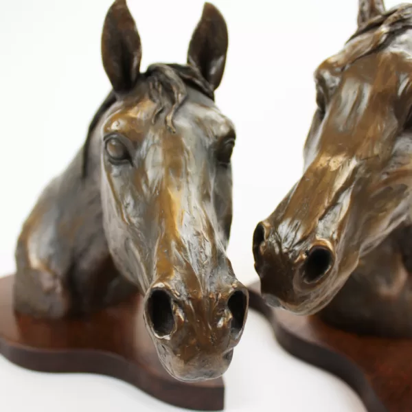 Pair Of Bronze Resin Horses Heads