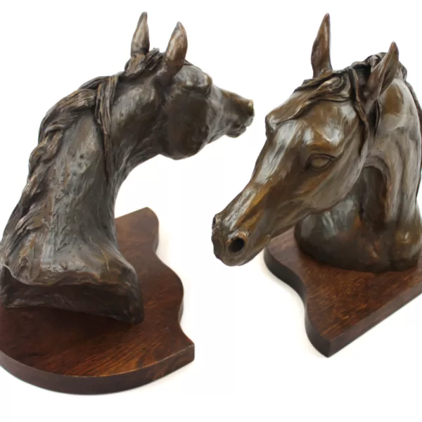 Pair Of Bronze Resin Horses Heads