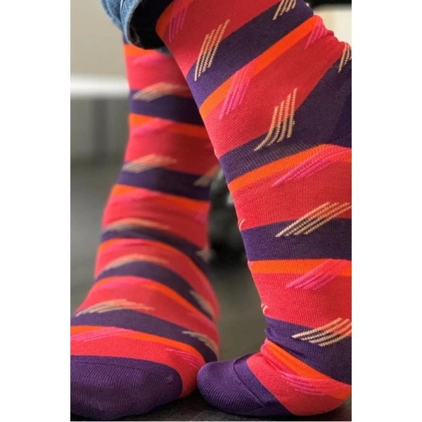 Diagonal Stripe Crimson Mens Socks