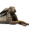 Reclining Hare Bronze Resin Sculpture