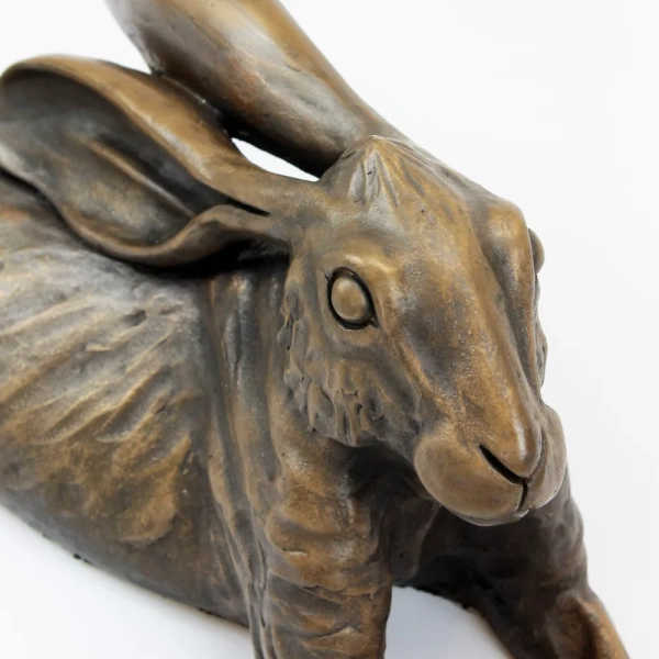 Reclining Hare Bronze Resin Sculpture