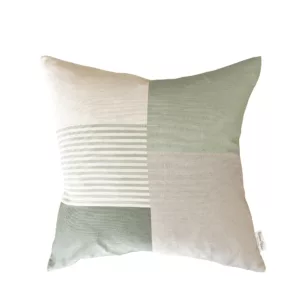 Olive Green Stripe Blocks Linen Cushion