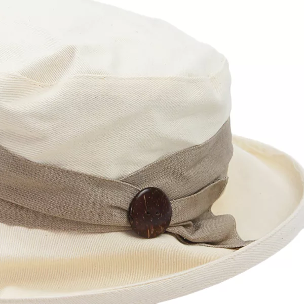 Beige Packable Cotton Sun Hat