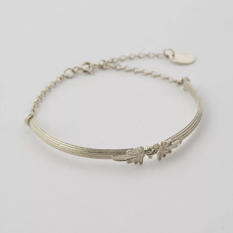 Hinged Column With Ornate Detail Silver Bracelet