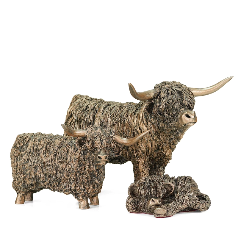 Highland Cow Standing Small Bronze Resin Sculpture