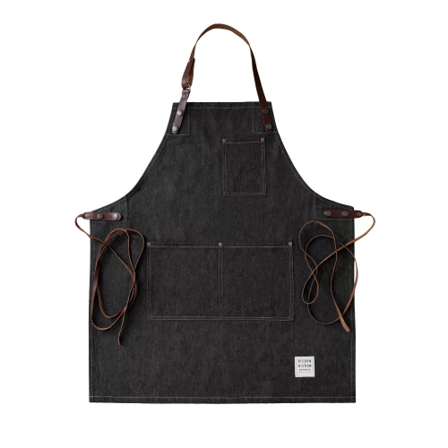 Denim Apron With Leather Straps Black