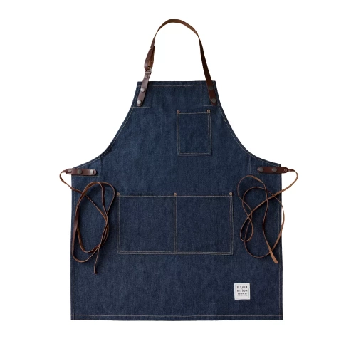 Denim Apron With Leather Straps Indigo