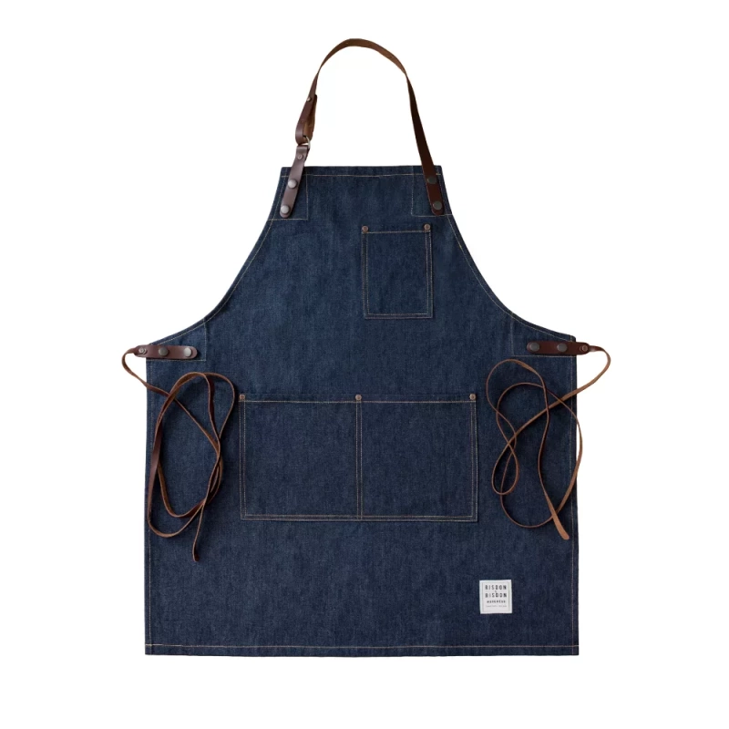 Denim Apron With Leather Straps Indigo