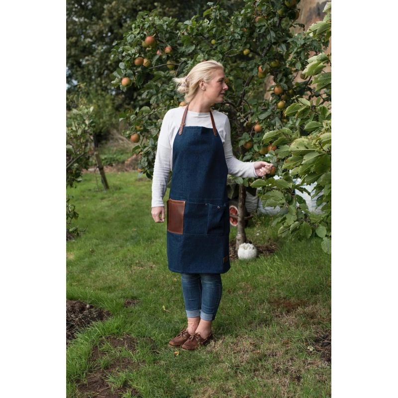 Denim Gardener's Apron With Leather Straps