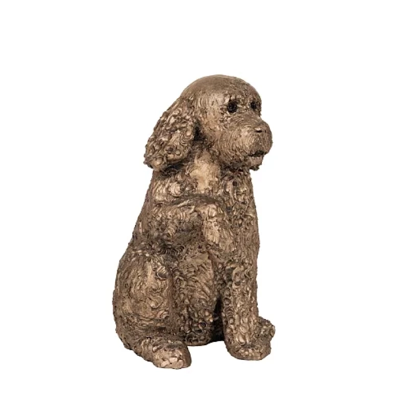 Clover Paw Up Cockapoo Dog Cold Cast Bronze Sculpture