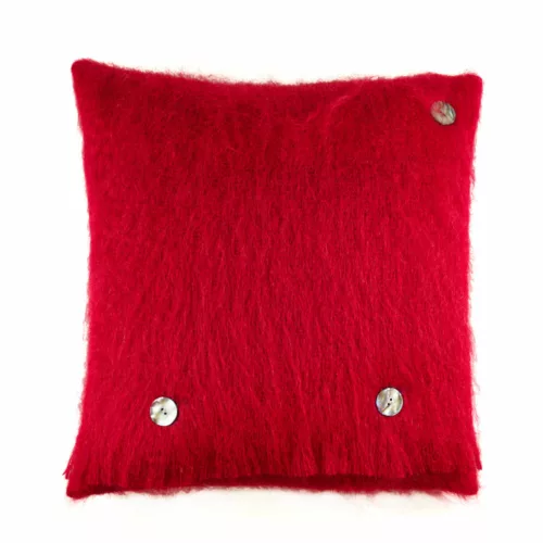 Marylebone Feather Filled Mohair Cushion Ruby Red