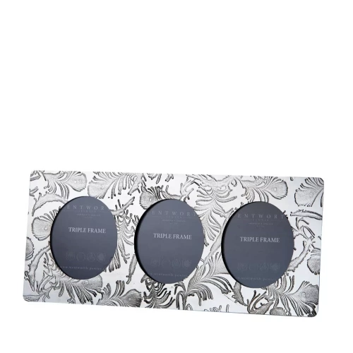Peacock Feather Pewter Triple Picture Frame 3x 3"x2 1/2"