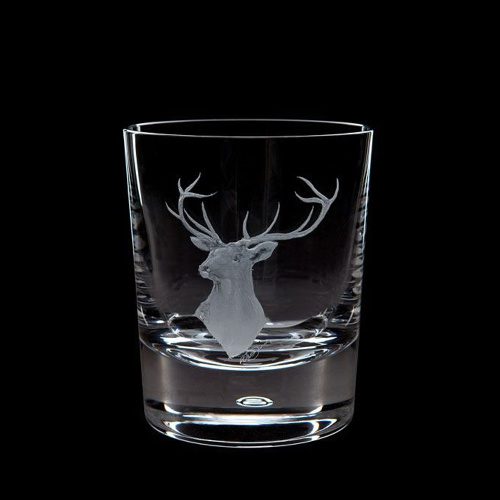 Hand Engraved Red Stag Crystal Glass Tumbler