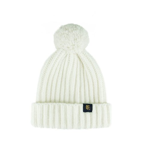 Rib Knit Wool Bobble Hat Ecru