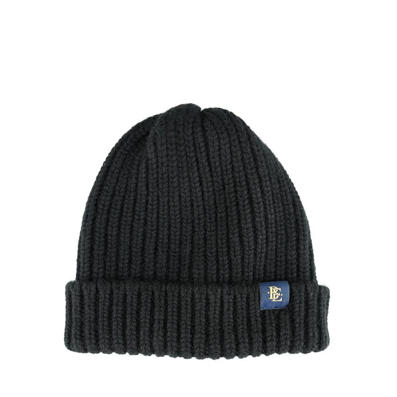 Rib Knit Cashmere Beanie Hat Black