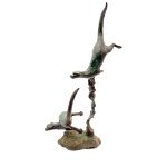 Otter Diving Pair Solid Bronze Sculpture
