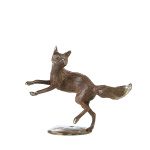 Fox Leaping Cold Cast Bronze Sculpture
