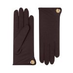 Cornelia Merino Wool Gloves With A Button Cuff Link Chocolate