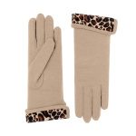 Matilda Merino Wool Gloves With Animal Print Biscuit