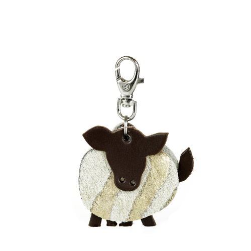 Harriet Cow Cowhide Leather Keyring Shimmer Gold