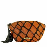 Cowhide Leather Large Cosmetic Bag Purse Black & Rust