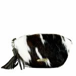 Cowhide Leather Large Cosmetic Bag Tricolour Fur