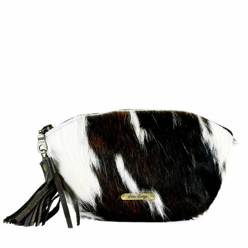 Cowhide Leather Large Cosmetic Bag Tricolour Fur