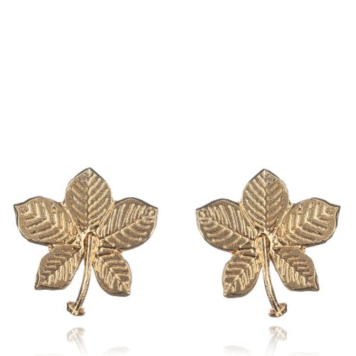 Large Sycamore Leaf Stud Earrings Gold Plated