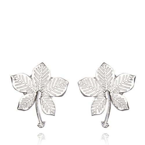 Large Sycamore Leaf Stud Earrings Silver