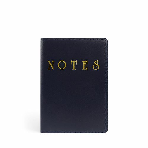 Gold Notes Notebook With Reusable Leather Cover Midnight Navy