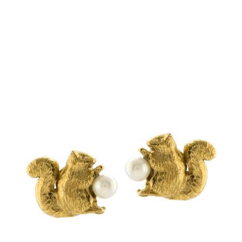 Squirrel & Pearl Stud Earrings