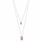 Leather Inlay Pewter Double Chain Necklace Pink