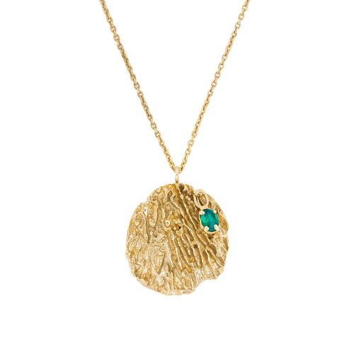 Maitake Emerald Recycled Silver Medallion Necklace