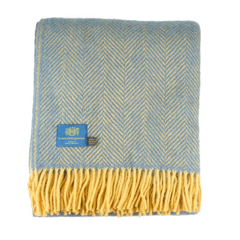 Bibury Pure New Wool Throw Blanket Slate Blue