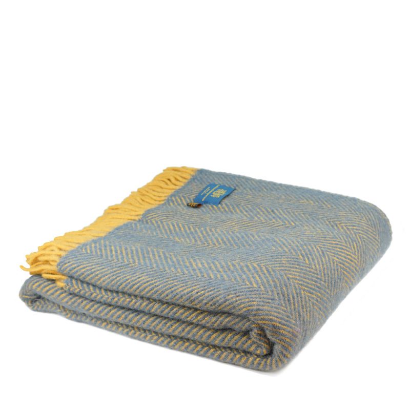 Bibury Pure New Wool Throw Blanket Slate Blue