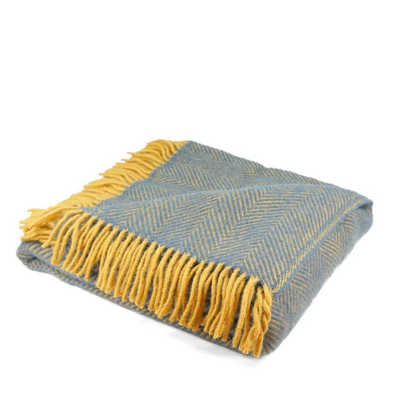 Bibury Pure New Wool Throw Blanket Slate Blue