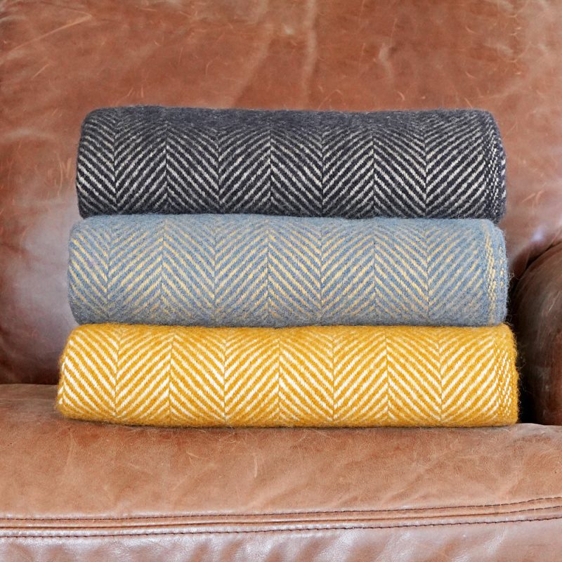 Bibury Pure New Wool Throw Blanket Slate Blue
