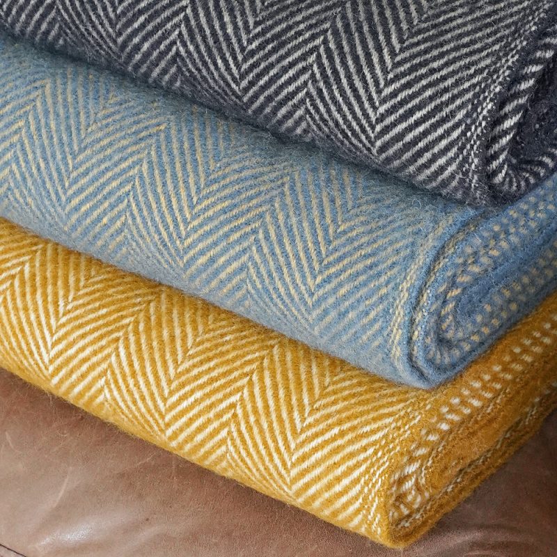Bibury Pure New Wool Throw Blanket Slate Blue