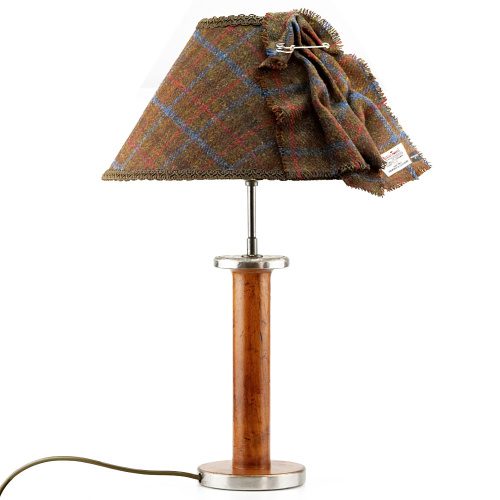 Wooden Bobbin Table Lamp With Harris Tweed Lampshade