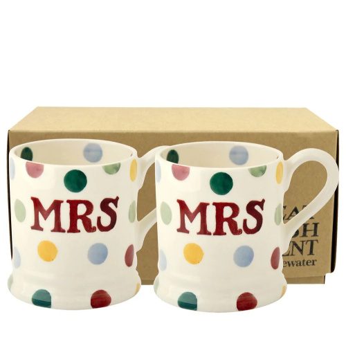 Polka Dot Mrs & Mrs 1/2 Pint Mug Set Of 2