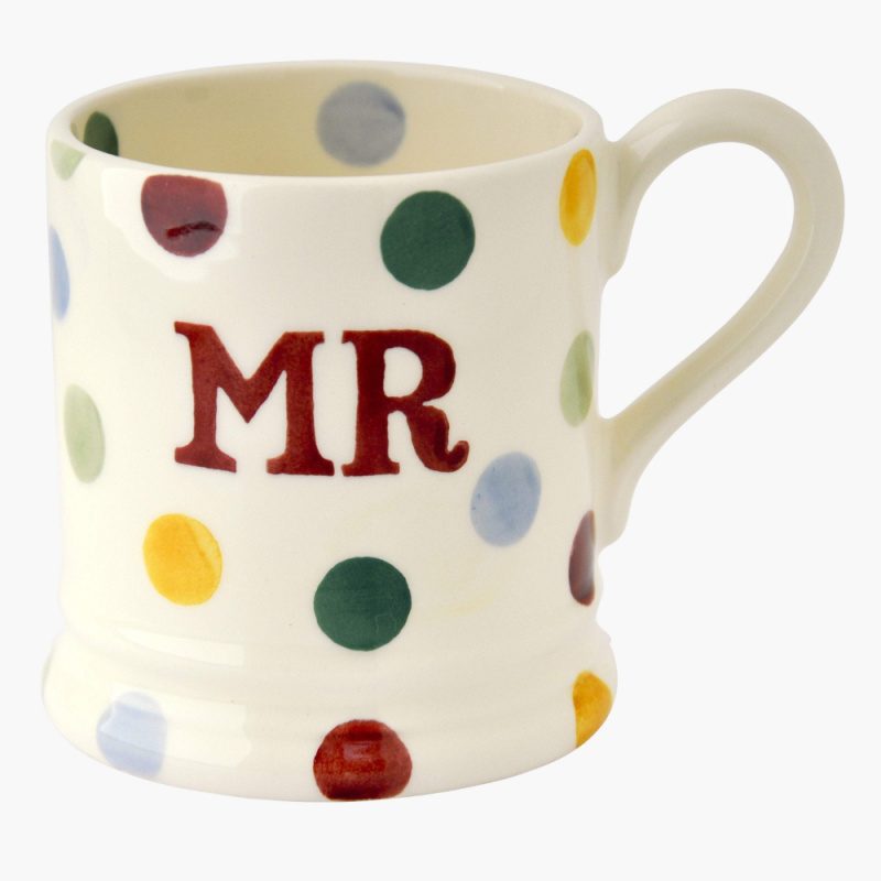 Polka Dot Mr & Mrs 1/2 Pint Mug Set Of 2