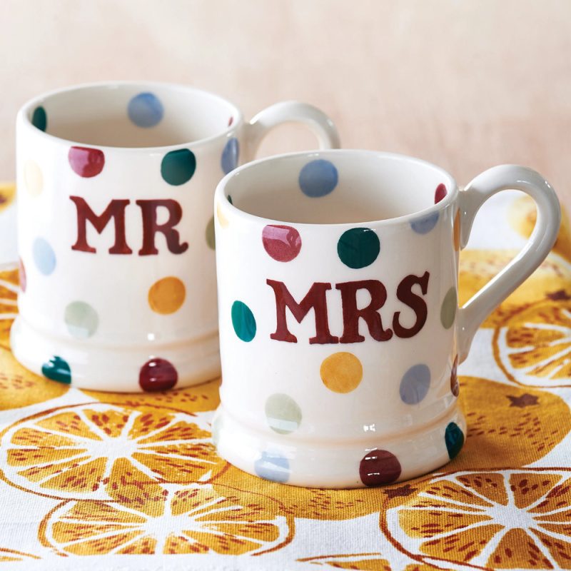 Polka Dot Mr & Mrs 1/2 Pint Mug Set Of 2