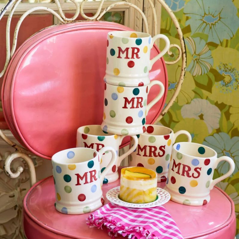 Polka Dot Mr & Mrs 1/2 Pint Mug Set Of 2