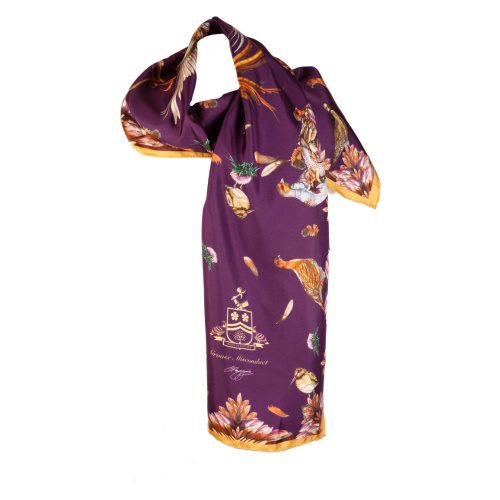 Grouse Misconduct Classic Silk Scarf Aubergine & Gold