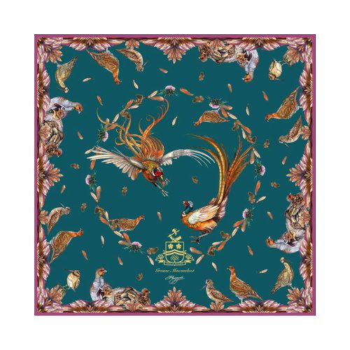 Grouse Misconduct Teal & Aubergine Large Square Silk Scarf